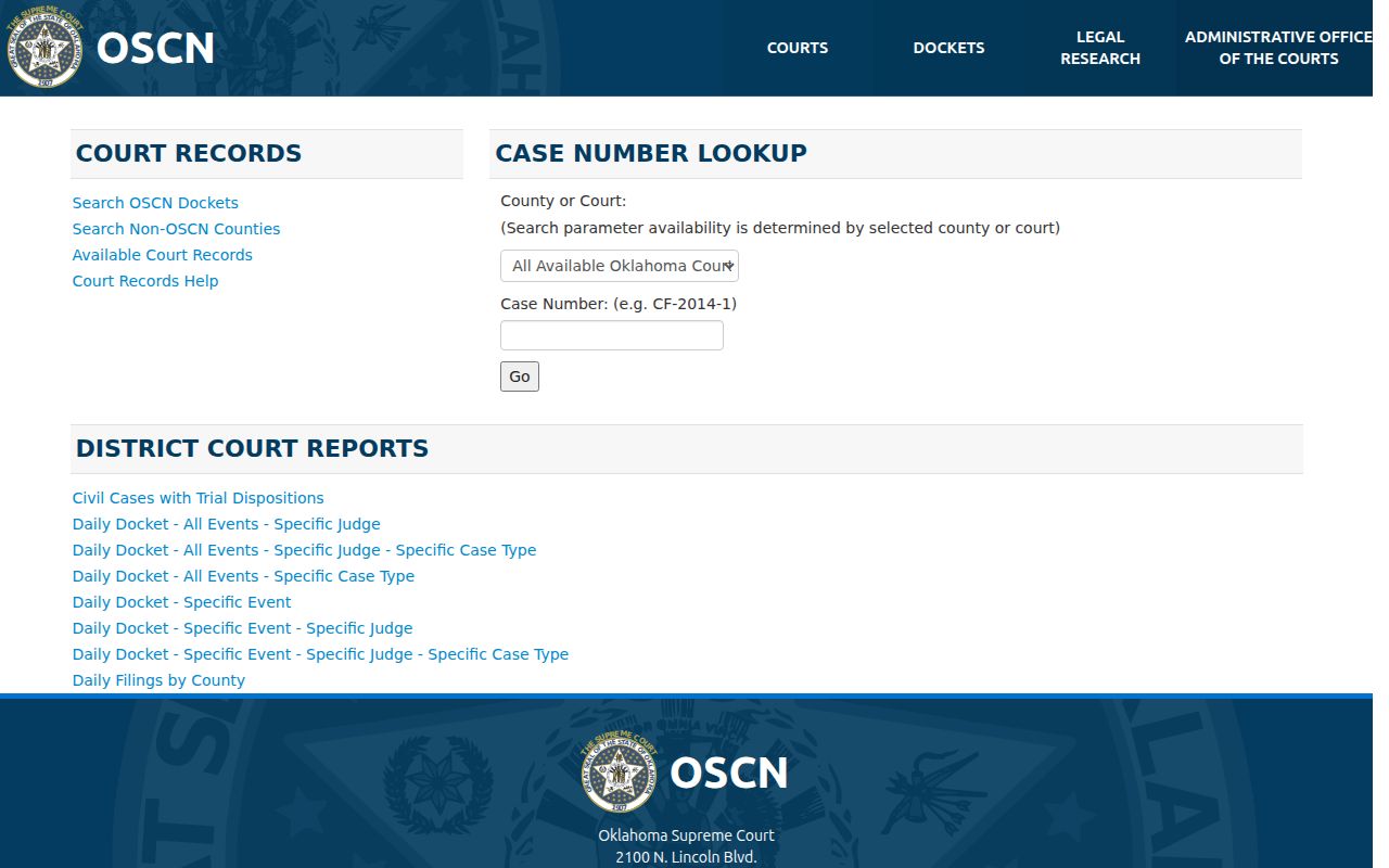 OSCN Sequoyah case number field for warrant records