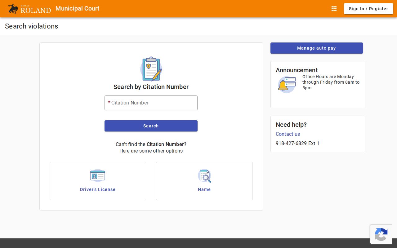 Roland citation search fields for municipal warrant records