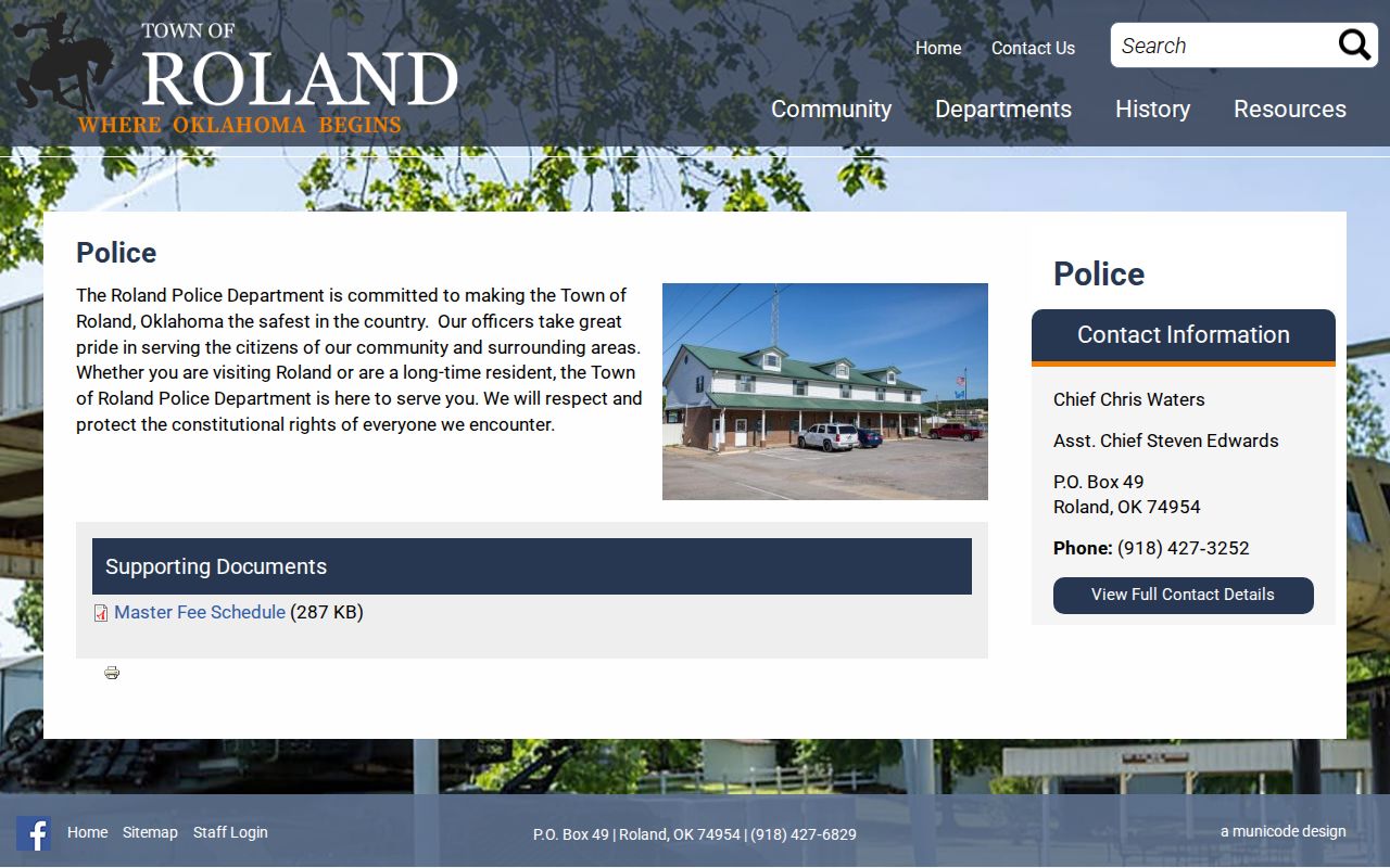 Roland Police Department contact source for city warrant records