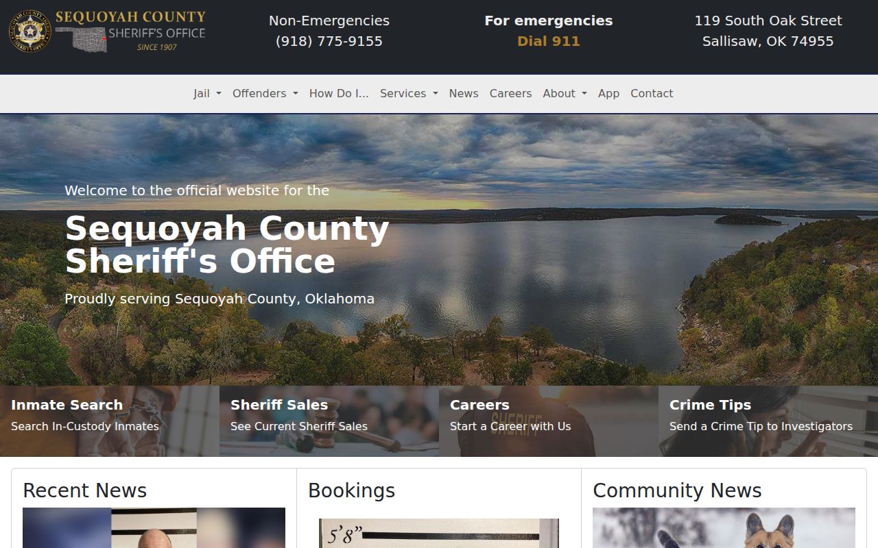 Sequoyah County sheriff homepage used for warrant records routing
