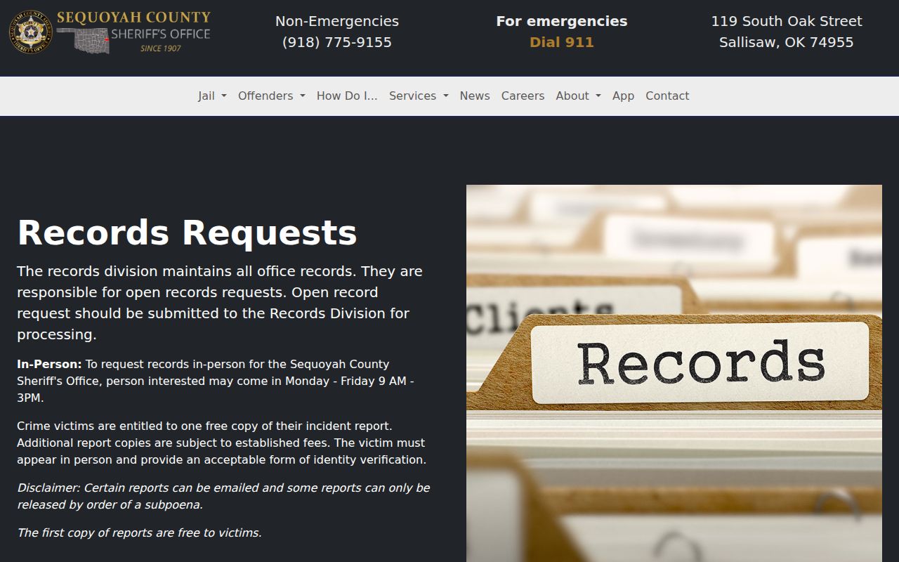 Sequoyah County sheriff Records Division for warrant records requests
